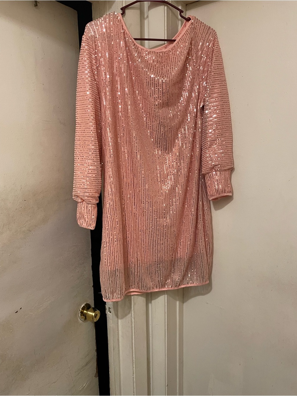 Women’s Blush Pink Sequin Bodycon Mini Dress Long Sleeve XXXL Party Cocktail